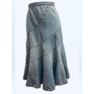 Lauren Ralph Lauren Denim Skirt Size 10 Fit and Flare Western Boho Midi Blue